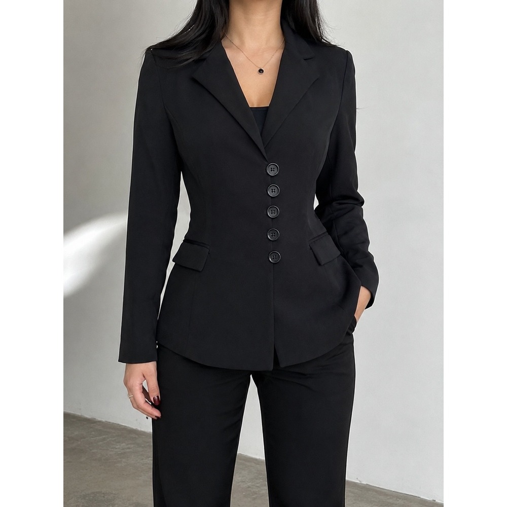 SHEIN Black Fitted Button Front Blazer Jacket Office Career Goth Chic L